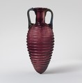Glass amphoriskos with horizontal ribs, Glass, Roman
