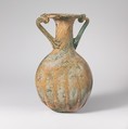 Glass lentoid bottle with two handles, Glass, Roman, Syrian