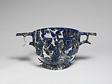 Glass gold-band mosaic scyphus (drinking cup), Glass, Roman