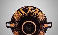 Terracotta kylix (drinking cup), Attributed to the Euergides Painter, Terracotta, Greek, Attic