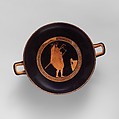Terracotta kylix (drinking cup), Attributed to the manner of the Pistoxenos Painter, Terracotta, Greek, Attic