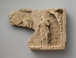 Fragment of a limestone relief with two standing figures, Limestone, Greek, South Italian, Tarentine