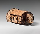 Terracotta onos (leg guard used in carding wool), Golonos Group, Terracotta, Greek, Attic