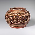 Terracotta pyxis (box), Canessa Painter, Terracotta, Greek, Corinthian