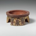 Terracotta tripod pyxis (box), Terracotta, Greek, Corinthian