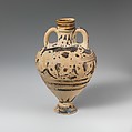 Terracotta amphoriskos (oil flask), Terracotta, Greek, Corinthian
