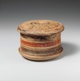 Terracotta pyxis (box), Terracotta, Greek, Corinthian