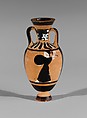 Terracotta miniature Panathenaic amphora, Attributed to the Bulas Group, Terracotta, Greek, Attic