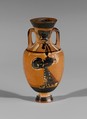 Terracotta miniature Panathenaic amphora, Attributed to the Bulas Group, Terracotta, Greek, Attic