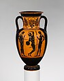 Terracotta neck-amphora (jar), Attributed to the Edinburgh Painter, Terracotta, Greek, Attic