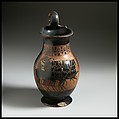 Terracotta oinochoe: olpe (jug), Terracotta, Greek, Attic