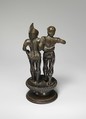 Bronze finial of two warriors from a candelabrum, Bronze, Etruscan
