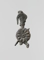 Lead figure of a warrior with a helmet, shield, and spear, Lead, Greek, Laconian