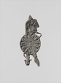 Lead figure of a warrior with a helmet, shield, and spear, Lead, Greek, Laconian