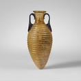 Glass amphoriskos with horizontal ribs, Glass, Roman