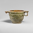 Terracotta lead-glazed scyphus (drinking cup), Terracotta, Roman
