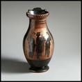 Terracotta oinochoe: olpe (round-mouthed jug), Euphiletos Painter, Terracotta, Greek, Attic