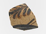Terracotta vessel fragment with floral motif and band, Terracotta, Minoan