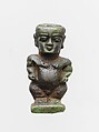 Faience amulet in the form of the dwarf god Pataikos, Clay, glazed, Egyptian, Ptolemaic