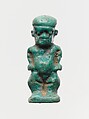 Faience amulet in the form of the dwarf god Pataikos, Clay, glazed, Egyptian