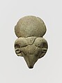 Faience amulet of a ram's head with sun disk crown, Clay, glazed, Egyptian