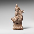 Terracotta statuette of Harpokrates riding a goose, Terracotta, Roman, Egyptian