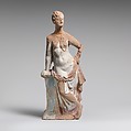Terracotta statuette of a woman leaning on a pillar, Terracotta, Greek, South Italian, Tarentine