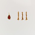 Gold pendant with garnet and three gold tassels, Gold, garnet, Greek, South Italian, Tarentine