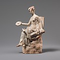 Terracotta statuette of Aphrodite seated on a rock, Terracotta, Greek, South Italian