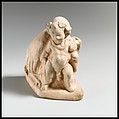 Terracotta vase in the form of a pygmy carrying a dead crane, Attributed to the Magenta Class, Terracotta, Greek, South Italian