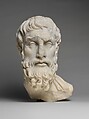 Marble head of Epikouros, Marble, Pentelic, Roman