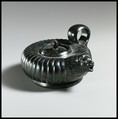 Terracotta guttus with lid (flask with handle and spout), Terracotta, Greek, South Italian, Campanian
