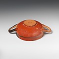 Terracotta stemless kylix (drinking cup), Terracotta, Greek, Attic