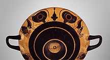Terracotta kylix (drinking cup), Attributed to the Group of the Phineus Painter, Terracotta, Greek, Chalcidian