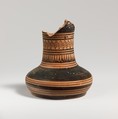 Terracotta oinochoe (jug), Terracotta, Greek, Attic