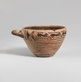 Terracotta one-handled skyphos (deep drinking cup), Terracotta, Greek, possibly Boeotian