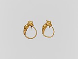 Gold earring with head of a goat, Gold, Greek