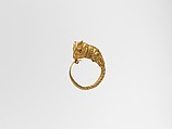 Gold earrings with bull's head, Gold, Greek