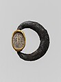 Silver swivel ring with glazed steatite scarab in a gold setting, Silver, gold, glazed steatite, Phoenician