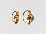 Gold earring with winged figure, Gold, Greek