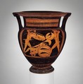Terracotta column-krater (bowl for mixing wine and water), Attributed to Myson, Terracotta, Greek, Attic