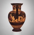 Terracotta neck-amphora (jar), Attributed to the Polyphemos Group, Terracotta, Greek, Chalcidian