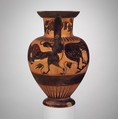 Terracotta neck-amphora (jar), Attributed to the Polyphemos Group, Terracotta, Greek, Chalcidian