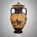 Terracotta neck-amphora (jar) with lid, Attributed to the Micali Painter, Terracotta, Etruscan