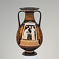 Terracotta pelike (jar), Close in style to the Underworld Painter, Terracotta, Greek, South Italian, Apulian