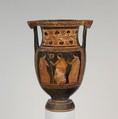 Terracotta column-krater (mixing bowl), Attributed to the Rueff Painter, Terracotta, Greek, South Italian, Apulian