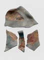 Glass fragments of bowl decorated with mosaic fish, Glass, Roman