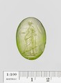 Green glass oval engraved on both sides, Glass, green, Greek