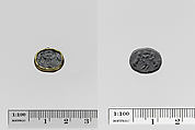 Plasma scaraboid seal set in a gold band, Plasma, gold, Greek