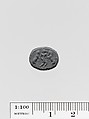 Plasma scaraboid seal set in a gold band, Plasma, gold, Greek